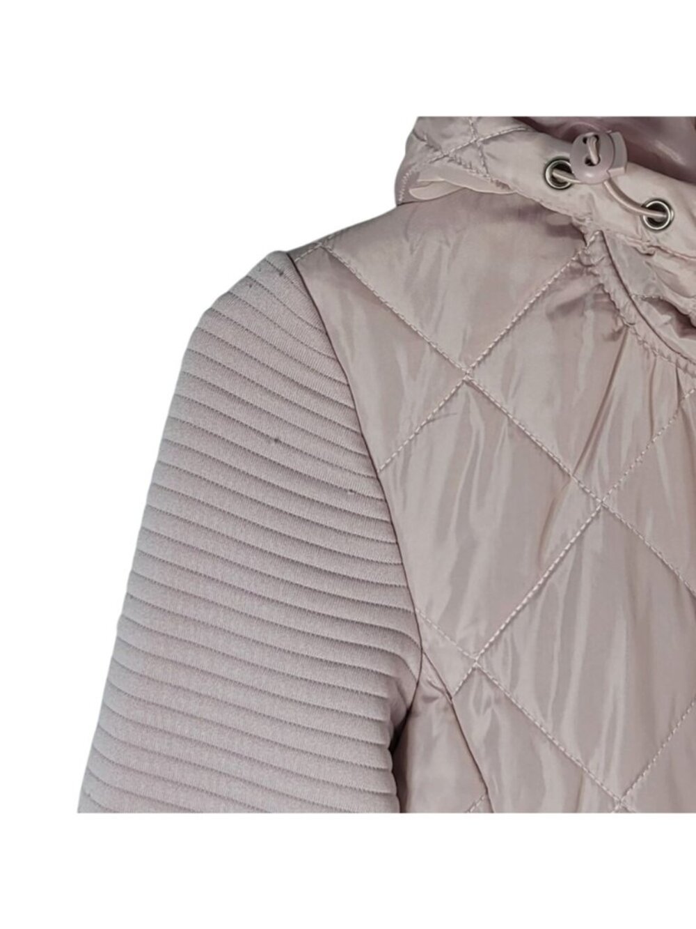 Time and Tru Women Quilted Jacket Pink Small Long Sleeve Hood Pockets Ribbed Zip - Picture 10 of 11